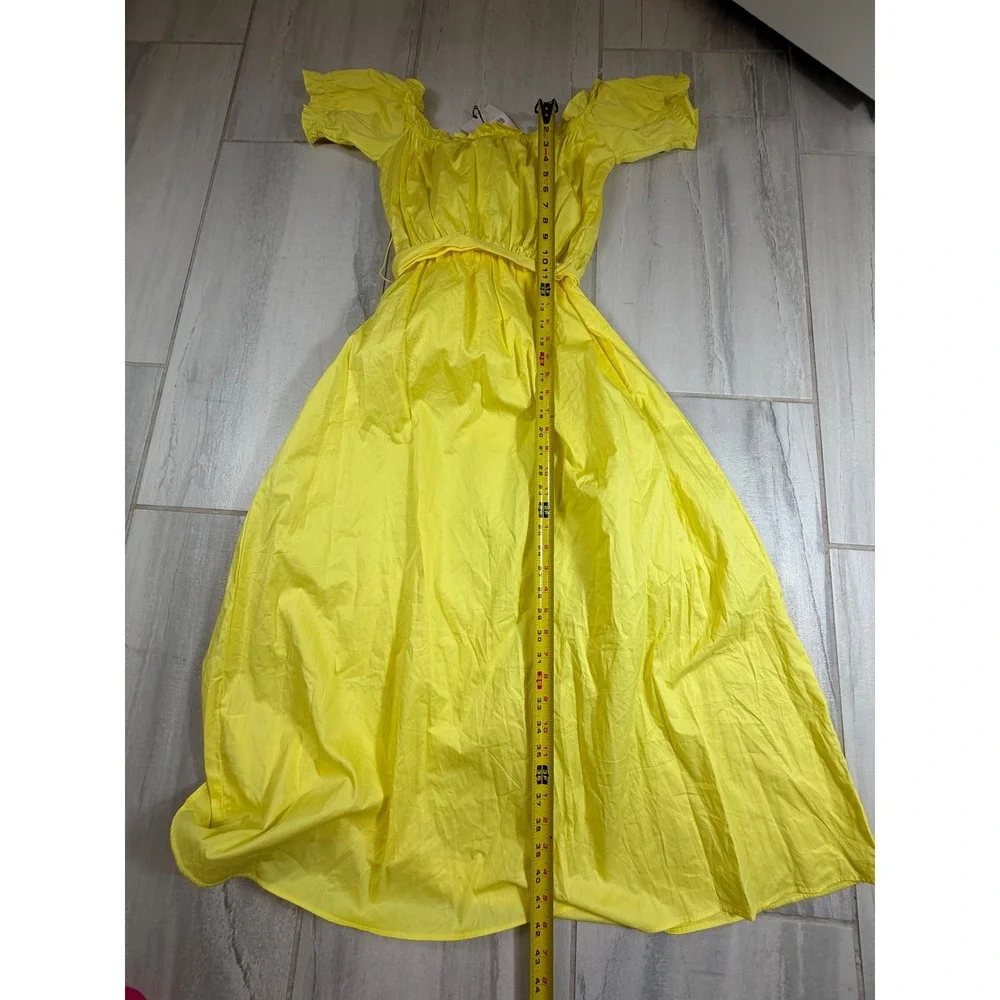 Glamorous Yellow Off Shoulder Cotton Midi Dress with Tie Belt Size 8 NWT